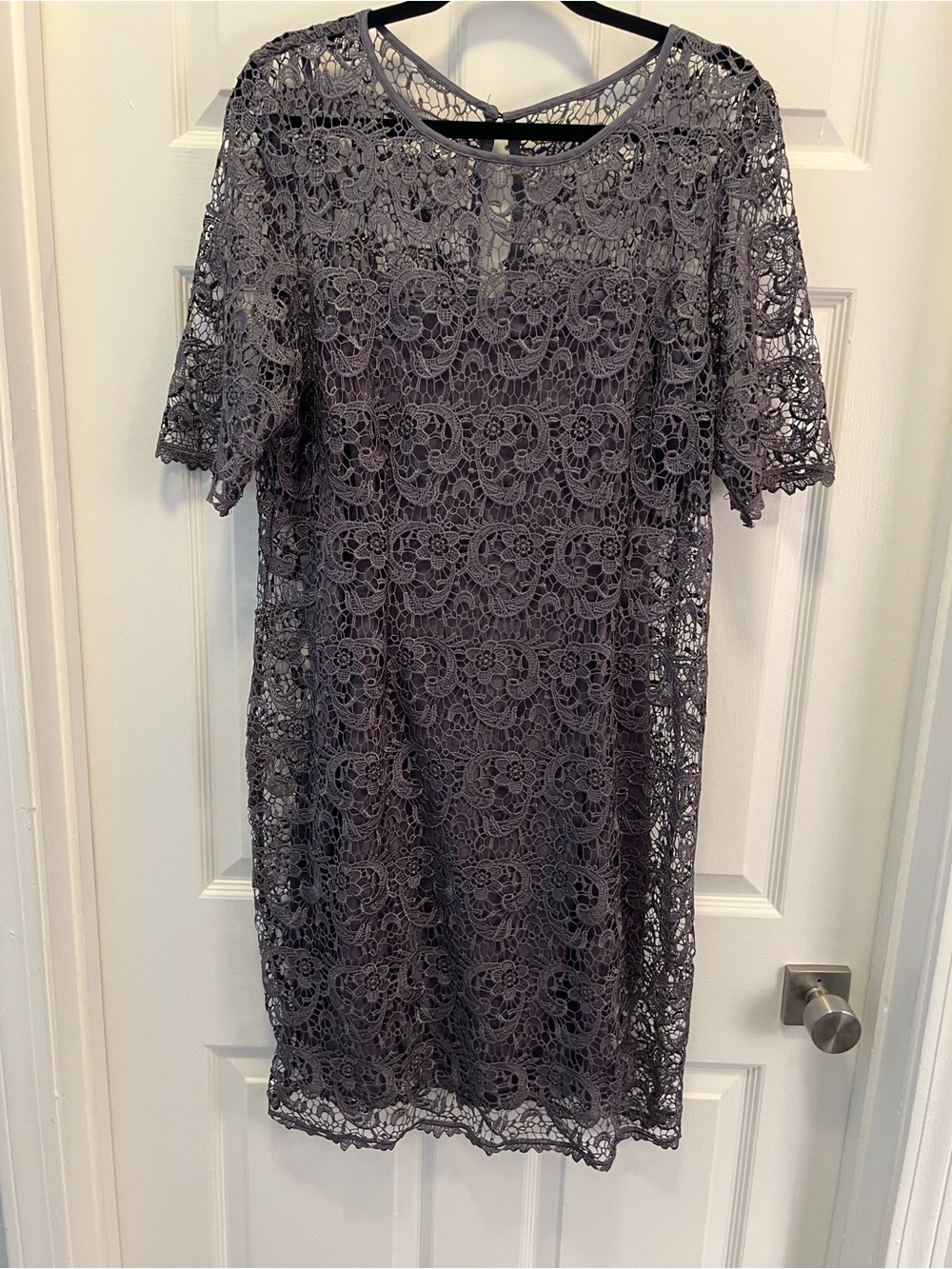 dressbarn Gray Lace Midi Shift Dress